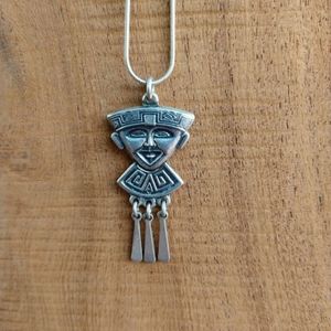 STERLING SILVER AZTEC PENDANT NECKLACE